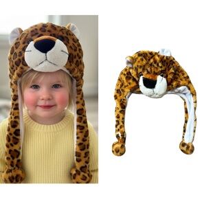 Kids Plush Faux Fur Leopard Cat Animal Winter Snow Hat